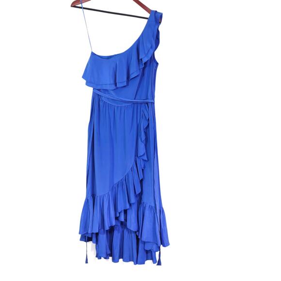 Joie Silk Dress One-Shoulder Ruffle Blue Size M Romantic Evening Flow - Picture 2 of 9